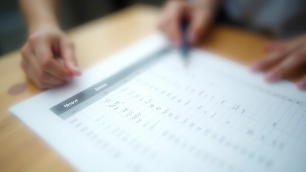 Close-up of printed performance tracking sheet with handwritten entries and pen on wooden table
