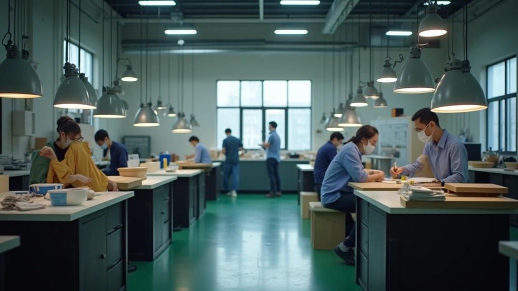 Small manufacturing workshop floor showing organized workstations and process flow