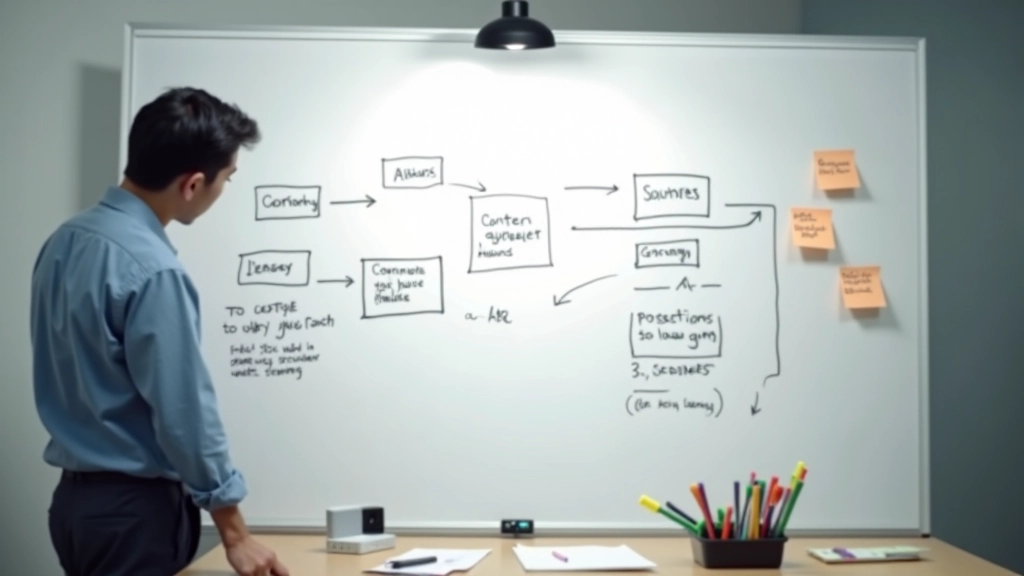 Workshop whiteboard showing handwritten value stream mapping with boxes and arrows